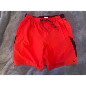 Nike Mens Shorts Swimsuit Large Black Red‎ Beach Drawstring
